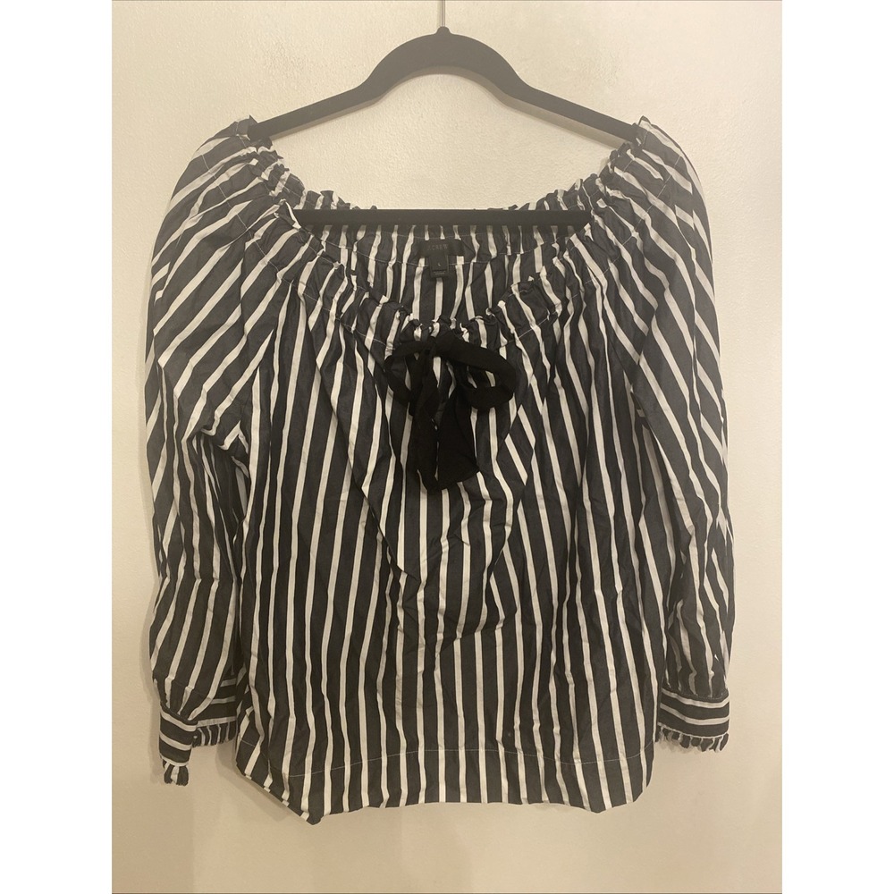 J.Crew Off-The-Shoulder Striped Bow Top Black White Women's‎ Size Large